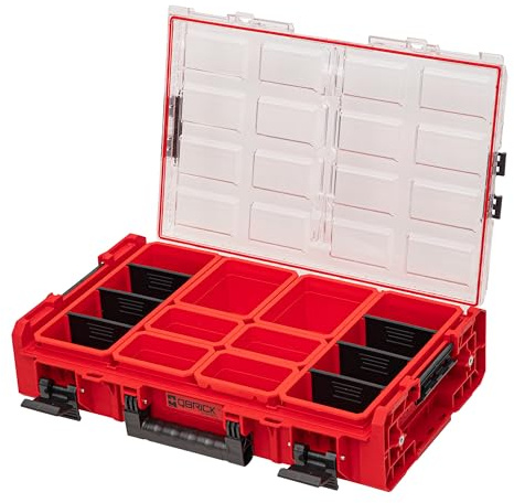 QBRICK SYSTEM Werkzeugkoffer Werkzeugkasten Leer Werkzeugkiste ONE Organizer XL 2.0 RED Ultra HD Rot 600 x 400 x 145 mm