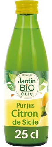 JARDIN BIO ETIC Pur Jus de Citron Bio Pressé à Froid - Bouteille en Verre 25cl - Boost Nutritionnel, Saveur Intense - Idéal pour Cuisine & Boissons Saines - Le Lot De 4
