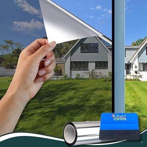 Cover Lámina para Ventanas con Rasqueta | Vinilo Efecto Espejo | Vinilo Espejo Unidireccional | Láminas Protección Solar| Lamina Privacidad Ventanas | Anti UV para Hogar, Oficina (30x200cm)