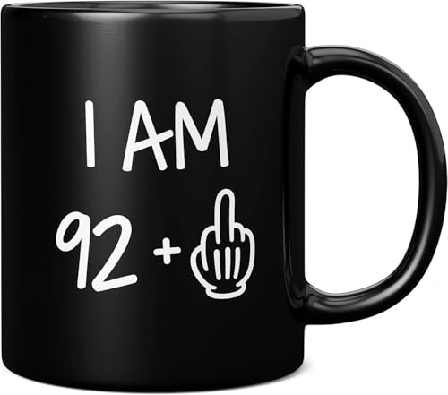 kisoyo 93rd Birthday Mug, I Am 92 + 1, Gift for 93 Year Old, Novelty Mug - Ceramic Coffee Mug Cup, Gift for Men or Women, Extra Large and Giant Mug Available, 11oz Black Mug