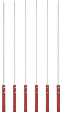 HARFINGTON Lot de 6 brochettes à kebob en métal 50 cm x 7 mm x 2 mm en acier inoxydable avec poignée en bois réutilisables pour barbecue, barbecue, grillades en plein air, pour viande, fruits, légumes