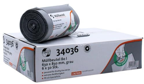6x DEISS First Plus Pcr Müllsäcke 80 Liter, 34043 - Rolle / 80 Liter | Rolle (50 Stück)