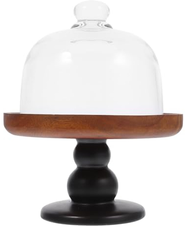 PAMINGONO Tortenständer Aus Akazienholz Mit Glasglocke Hoch Für Torten Gebäck Obst Präsentation Langlebig Vintage-design