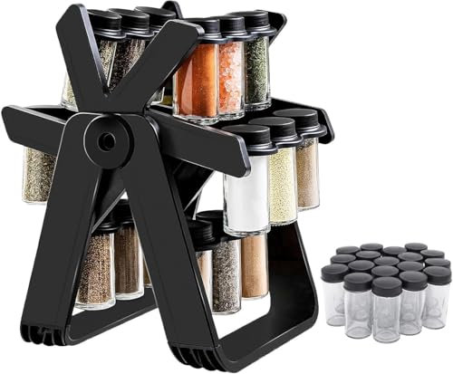 Générique Rangement Epices Cuisine, Carrousel à épices, 18 Pot a Epices, avec Couvercles et Distributeurs Individuels, Organisateur, Rotatif, 360°