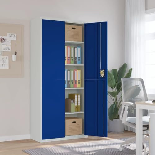 Schränke & Aufbewahrungs-Aktenschränke, Aktenschrank, Hellgrau und Blau, 90 x 40 x 200 cm, Stahl