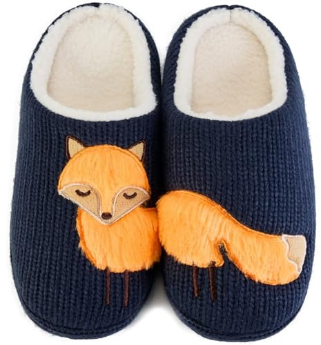 JEBUKTXE Chaussons Femme Hiver Chaud Mignon Dessin Animé Pantoufles D'intérieur Fourrure Doublure Maison Chaussons en Peluche (Motif Animal-Renard,37 38)