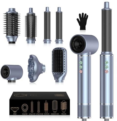 OKWRAP Magic Styler 7 in 1 with 110000 RPM High Speed Hair Styler | Airbrush 7 in 1, Hot Air Brush, Diffuser Hairdryer, Curler, Ionic Hairdryer for Fast Drying, Curling