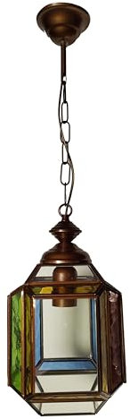 Farol Granadino Vintage de Vidrio y Metal, Estilo Marroquí