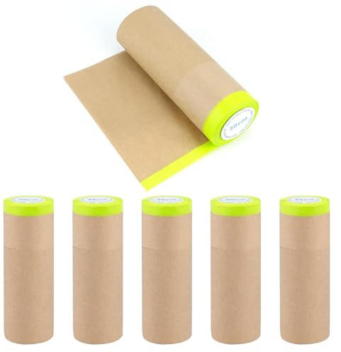 Chingcoo Maler Abdeckpapier, Abdeckpapier Mit Selbstklebestreifen,Selbstklebendem Abdeckband für Lackieren oder für Fenster abkleben malerkrepp (6 Rollen-30CM*15M)