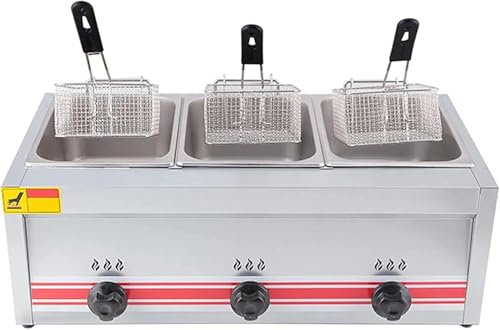 Friteuse Gaz Professionnelle,Puissance Feu Réglable,Friteuse à Gaz Commerciale en Acier Inoxydable 10l/20l/30l avec Pelle à Panier, Friteuse à Gaz pour Frites Beignets Poisson,30L
