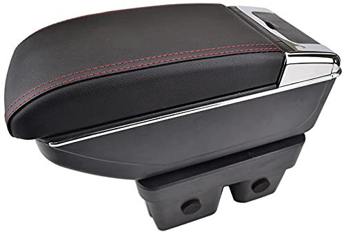 Caja De Almacenamiento Consola Central Portavasos Reposabrazos De Doble Capa Reposabrazos para V-W Golf 7 Mk7 2013 2014 2015 2016 2017(Red Thread)
