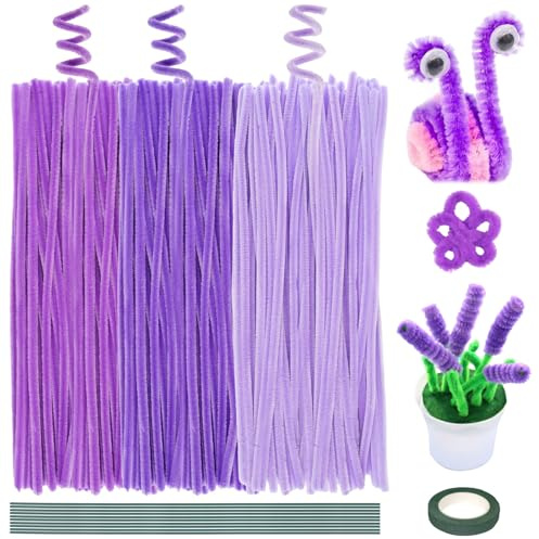 3 diversi pulitori viola per tubi, per lavori artigianali, in filo di ciniglia, lunghezza 30 cm, per progetti fai da te