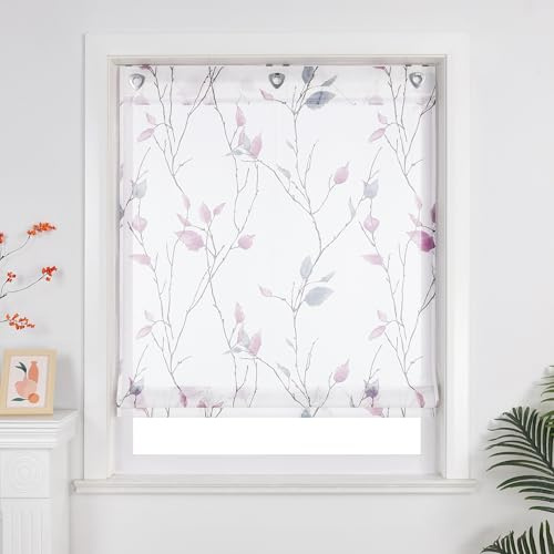 Yujiao Mao Raffrollo mit U Haken ohne Bohren Blattmuster Moderne Landhausstile Ösenrollo 1 Stück,violett B80*H140cm