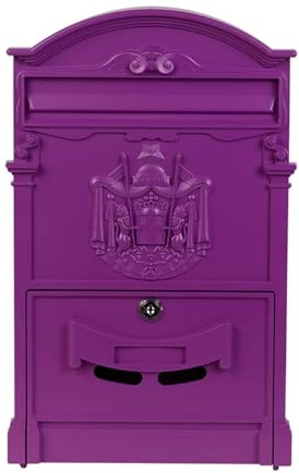 XYLRSMH Post Box Wall Mount Locking Mailbox Vintage Lockable Metal Mailboxe Large Capacity Postbox Security Mail Letter Post Box Outdoor Mail Box Letter Box(Purple)