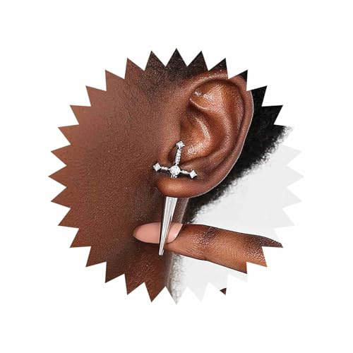 Xduargs Punk Cz Pendientes de chaqueta para la oreja de espada Czpado de zinc Cristal de plata Cambio de cristal Vintage Sword Gothic Cross Front Back Diseño de diseño para mujeres