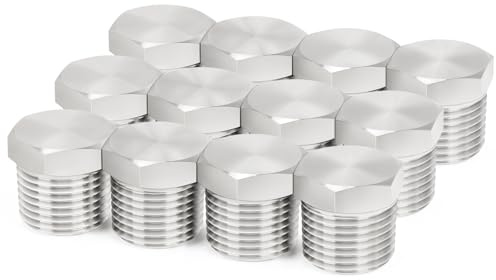 ChillWaves 304 Stainless Steel Pipe Fitting,Outer Hex Head Socket Pipe Plug Fitting 1/4 NPT Male Thread Adapter(12-PACK)