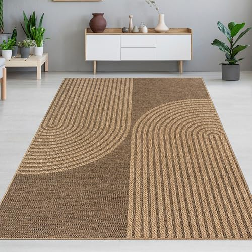 CARPETIA Matta gästrum balkong vardagsrumsmatta inomhus utomhus lättskött med elegant bågmönster beige och brun 140 x 200 cm
