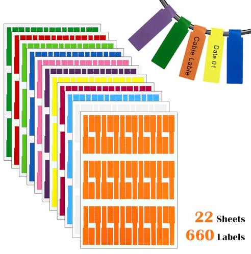 Wanmu 22 Blatt 660 Stück Kabeletiketten, 9 Farben Wasserdichte Kabelmarkierung, Selbstklebende Kabel Etiketten Markierungen, Reißfest Haltbar Kabelaufkleber Aufkleber Beschriftung