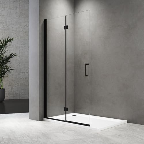 Duschabtrennung 120x195cm Walk-IN Falttür Schwarz, Duschabtrennung Dusche Duschwand Falttür Dusche Duschtrennwand 6mm ESG-Sicherheitsglas Nano Beschichtung
