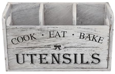 HEEPDD 3 Compartments Porta di Utensili, Organizzatore di Stoccaggio in Legno Decorazione Cucina da Cucina Bianco Paulownia Scaffale in Legno Organizzatore per Utensili da Cucina Spoi