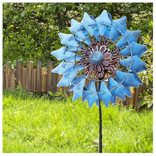 WXJHNYBS Windrad Metall, 190×32cm,Doppelwindrad Garten WindmüHle Groß DauerHaft windräder Garten Wetterfeste GartendeKoration