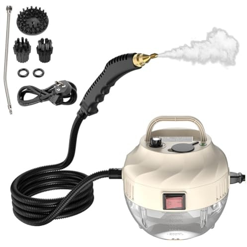 HGTRH 1500W Pulitore a Vapore Portatile, 6 velocità Pulitore Vapore Casa con 3 Testine 3 Bar per Tappezzeria Cucina Bagno Auto Piastrelle Beige