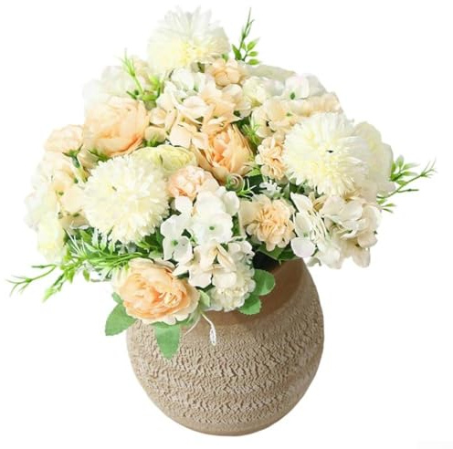 Juego de 4 flores de peonía y hortensia de seda para decoración de bodas y eventos (naranja)