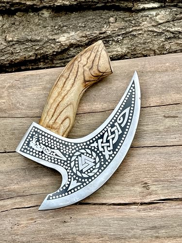 SHOHASS Pizza Cutter Axe Viking Pizza Axe Handmade Mini Pizza Axe Beautiful Handle with Premium Leather Cover