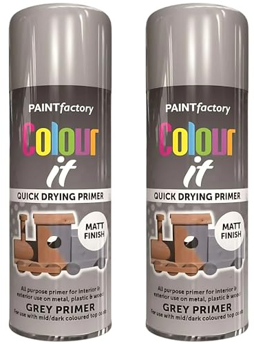 Paint Factory All Purpose Grey Spray Paint Pack 2 (400ml Each) - Matt Finish Interior and Exterior Grey Spray Paint for Metal, Plastic, and Wood