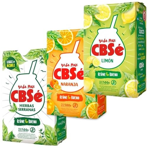 Packs Yerba Mate CBSe | Varias Variedades | Infusión Tradicional Argentina | Diferentes Sabores a Elegir (Hierbas Serranas, Naranja y Limón)