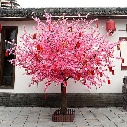 ToayNia Árboles Artificiales de Flor de durazno, árbol de los Deseos denso y de pie con Flores de durazno simuladas, árbol Vintage Grande Hecho a Mano A:4.92 * 4.92ft