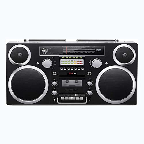 Boombox inalámbrico retro con Bluetooth 5.0, radio AM/FM, reproducción SD/AUX/USB y grabación de un solo toque para entretenimiento musical en casa y al aire libre