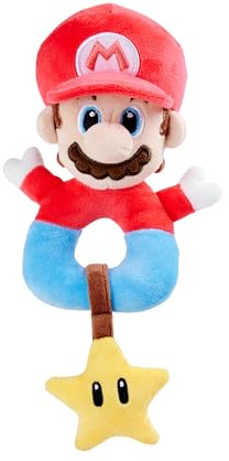 Simba My Mario Greifling mit Rassel mit Sternanhänger - aus weichem Plüsch mit Kniterpapier im Kopf, Nintendo Spielzeug für Fans und Kinder ab den ersten Lebensmonaten