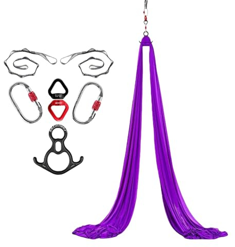Hamaca aérea de yoga (8 x 2,8 m), hamaca de yoga para colgar, columpio de trapecio, fuerte carga, protección segura, juego de columpio de yoga, hamaca de acrobacia (01)