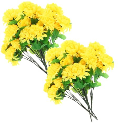 VOSAREA Bouquet de Chrysanthèmes Artificiels Jaunes 8 Têtes en Plastique Décoration Funéraire pour Cimetière Fleurs de Cimetière Solide Bouquet de Fleurs Artificielles pour Tombe