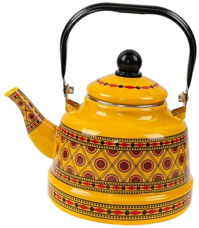 RCGOFOLLOW Colorful Floral Glazed Ceramic Enameled Teapot Large Capacity 5L Practical Tea Kettle Camping Outdoor Kitchen Gifts Floral Glazed Ceramic Enamel Teapot Kitchen Gifts, Yellow, Style B