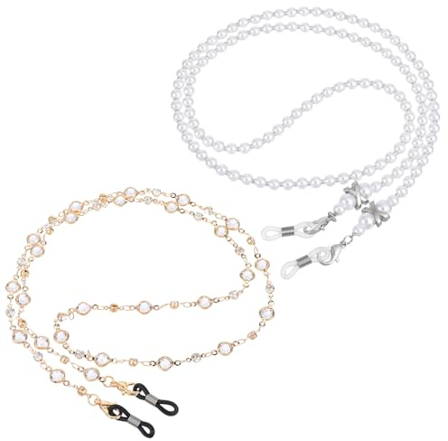 Matwsec 2 Stück Brillenkette Damen Perlen Gold Silber Glasses Chain Brillenband Eyeglass Chain für Damen Brillenketten Dünn Brillenkette Perlen Brillen Kette für Brille Brillen Sonnenbrille Mask