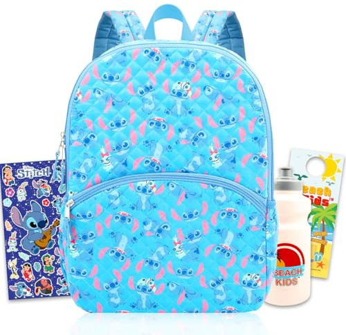 Disney Stitch Backpack for Kids Bundle w/ 16 Deluxe Bookbag for School