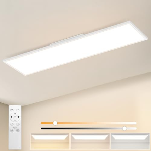 Woiledlt Deckenlampe LED Panel 120x30cm - 40W Rechteckig Deckenleuchte | Dimmbar 3 Farbtemperaturen Weiß Flach Bürolampe Deckenpanel Küchenlampe mit Fernbedienung für Wohnzimmer Schlafzimmer Büro