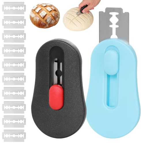 2 Stück Bäckermesser+12 Individuell Klinge,Magnetisches Teig-Rasiermesser | Blau Schwarz,Brot Einschneidemesser,Teigmesser Brot Scoring Cutter zum Einschneiden,Brot Backen Zubehör Für Brot Brötchen