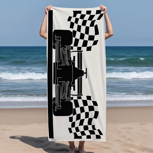 TerroVee Formula 1 Beach Towel, Quick Dry Sand Free Lightweight Microfibre Beach Towels for Adults Kids Large, F1 Race Car Towels, Bath Swimming Pool Travel Holiday Essentials, 90x180 cm