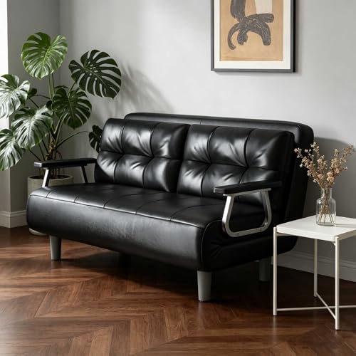 3-i-1 Folding Bäddsoffa, Enstol med 5-position ryggstöd och kudde, hög motståndskraftsskum, stålram, Utrymmesbesparing för Gästrum, Liten lägenhet, Enkel montering, Kompakt design