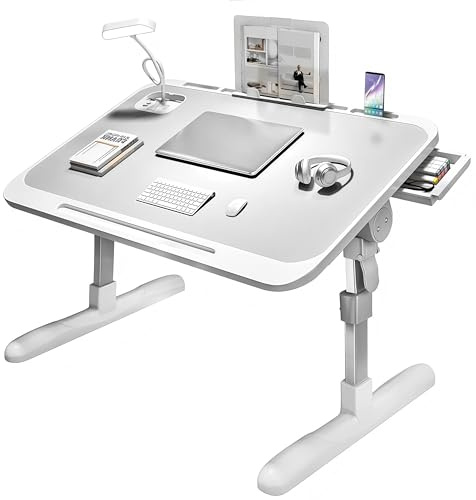 Laptop Bed Table, Laptop Desk for Bed, Foldable Laptop Bed Desk with USB/Wireless Charge Port, Desktop Card Slot, Side Drawer, Portable Laptop Table for Bed Eating Reading Working