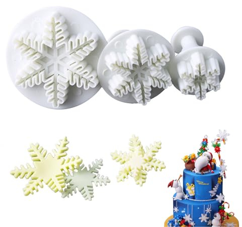 3pcs Snowflake Pattern Plunger Cake Cutter Fondant Cookie Mold Craft DIY Decorating Tools Set