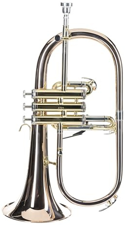 Monzani MZFH-333 Bb-Flügelhorn, Perinetventil, Kupferkorpus, Schallbecher, Monel Ventile, Neusilber Mundrohr, inklusive Mundstück und Koffer, Trigger-Funktion, 1.2kg