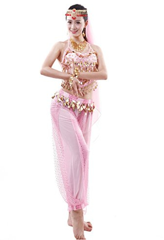 Astage Damen Bauchtanz Kostüm Indischer Tanz Top Hose Alle Zubehör Sets Pink