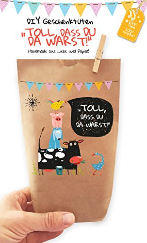 6x Kuh Geschenktüten/Papiertüten liebevoll bedruckt aus Kraftpapier, zum Verpacken von Geschenken, Gastgeschenken, Mitgebsel, Giveaways, Kindergeburtstage, Hochzeiten.