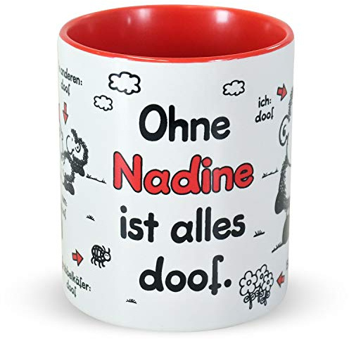 Sheepworld »Ohne … ist alles doof.« Tasse mit Wunschnamen, personalisiert (rot) | Porzellan, 32,5 cl, Tasse mit Namen | Geschenk personalisiert | L1370