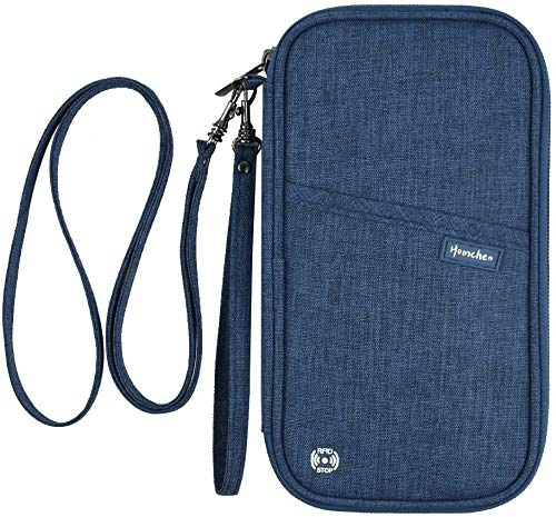 RFID Blocker Familie Reisepass Brieftasche, Reisepass Dokumenten Organizer mit Zwei Abnehmbaren Trägern für Männer Frauen(Blue)