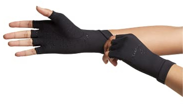Tommie Copper Core Compression Half Finger Gloves, Unisex, Men & Women, 4D Stretch, Sweat Wicking Breathable Gloves for Hand Stiffness, Swelling & Joint Support - Black - Large